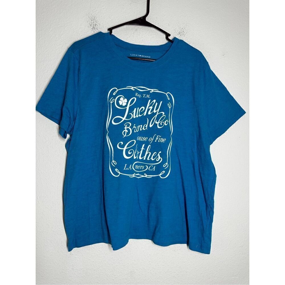 Lucky Brand Women's Plus Size XL Turquoise Cropped Logo T-Shirt EUC